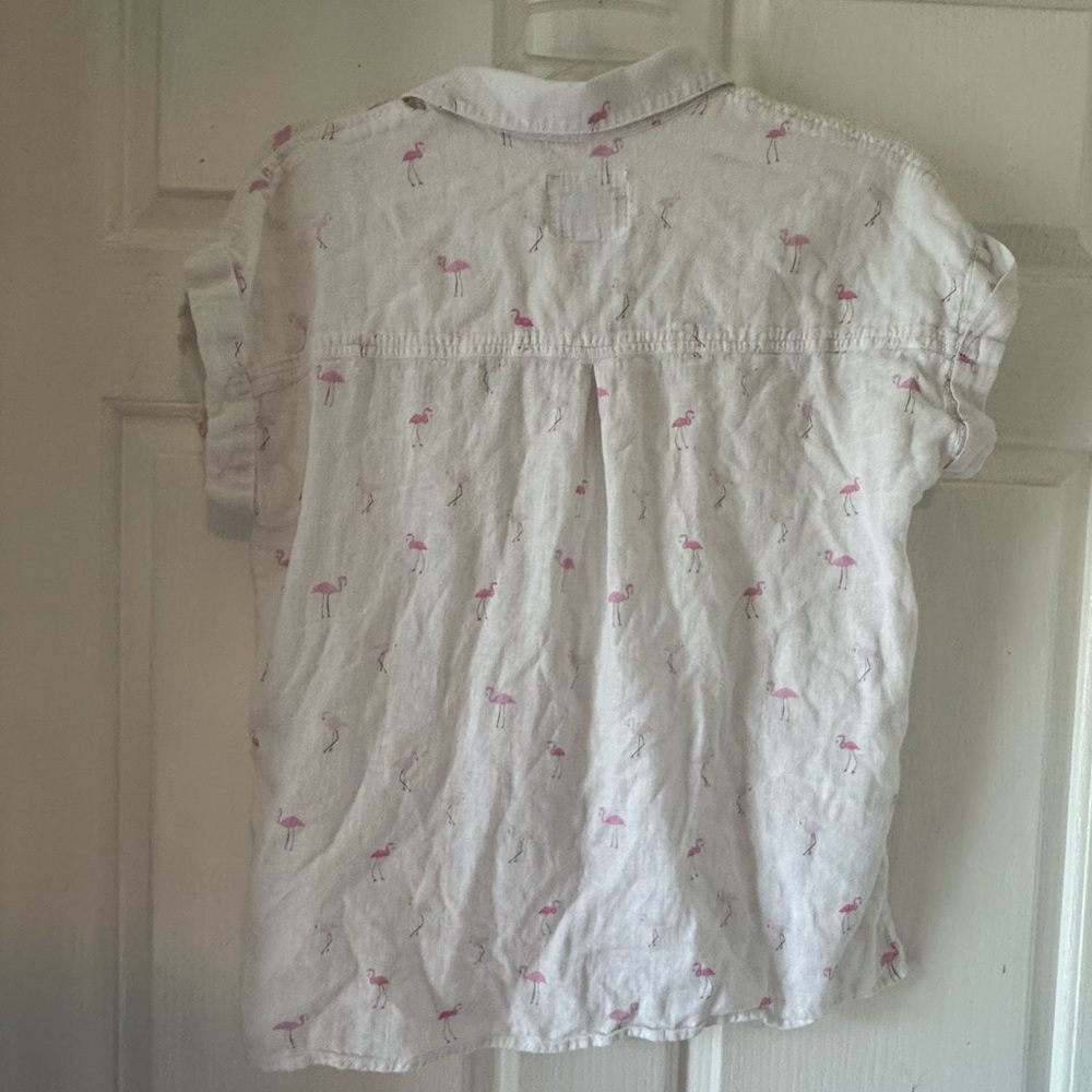 RAILS White Lightweight Button Up short sleeve “Whitney Top” with Pink Flamingos - Picture 11 of 12